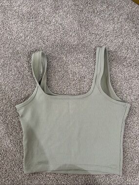 Hollister Ribbed Square-Neck Crop Top - Sage Green